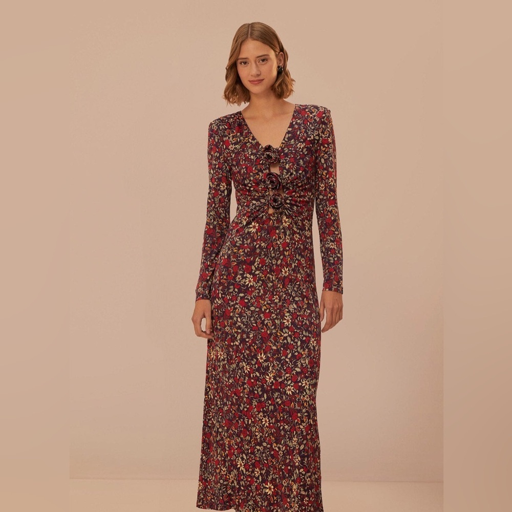 FARM Rio Burgundy Floral Maxi Dress - Picture 2 of 4